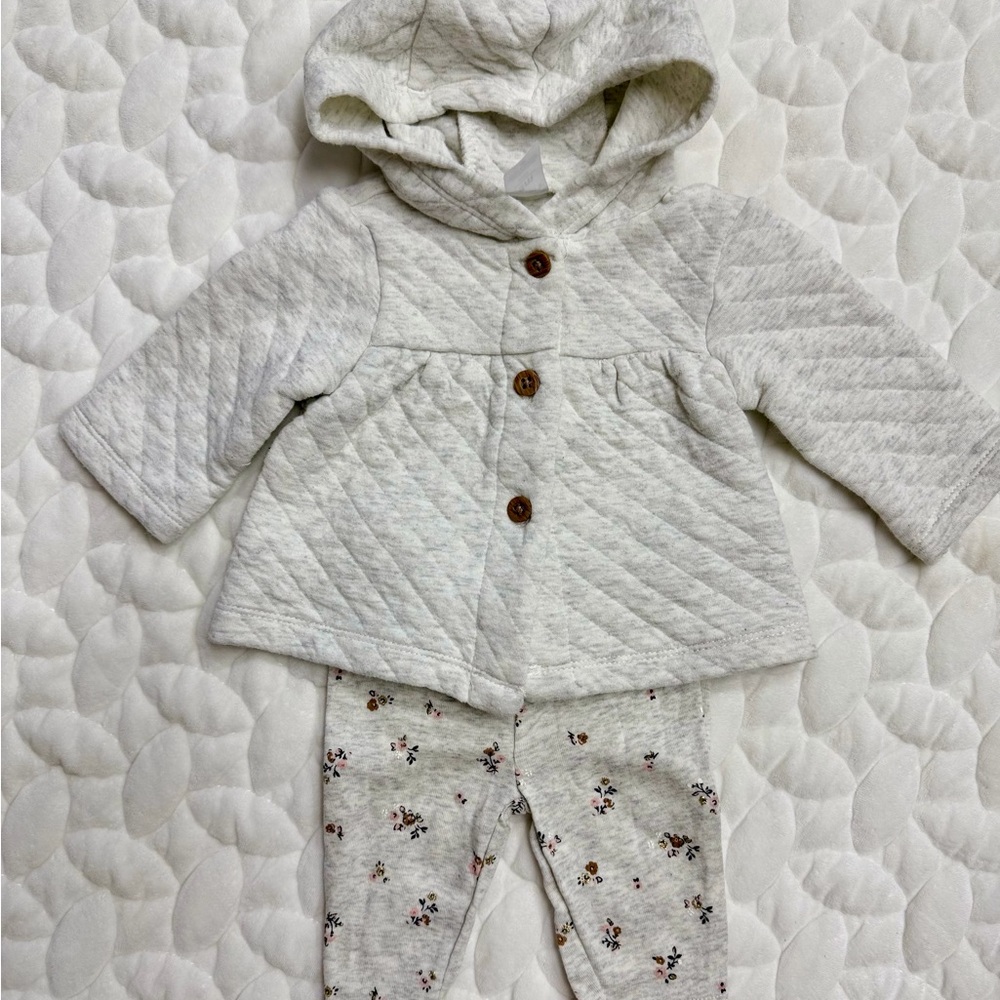 Carters Quilted Hooded Jacket and Floral Pants Set